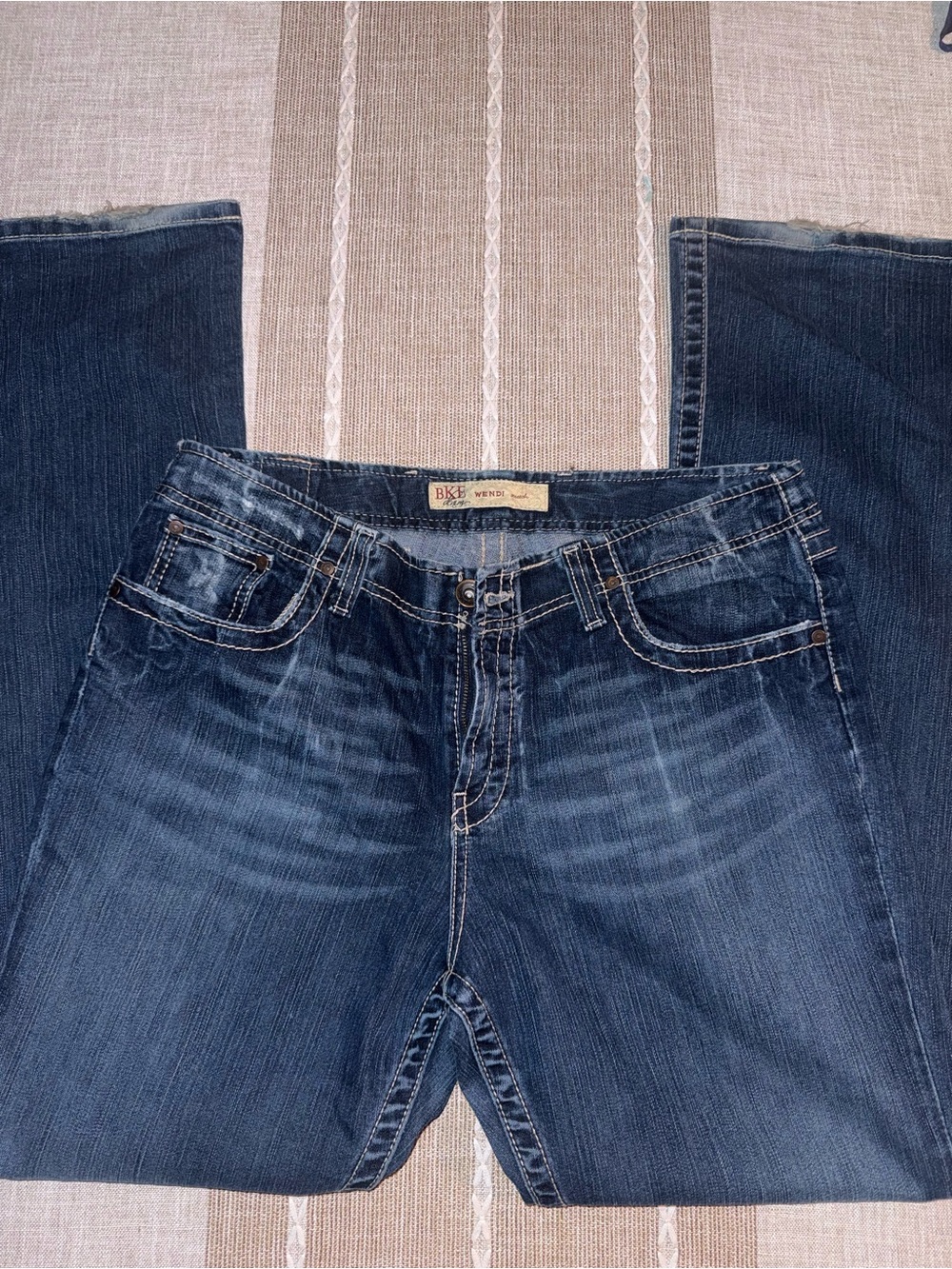 BKE Women's Blue Bootcut Jeans with Whiskering- Wendi
